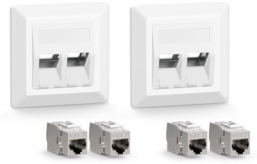 VCELINK CAT7 Netzwerkdose Unterputz 2Port mit Keystone RJ45 Modul, Lan Dose | 2 x RJ45 Ethernet Datendose, STP Vollgeschirmt, DSL Patchkabel Verlegekabe, Innenausbau