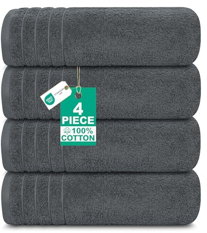 100% Cotton Extra Large Bath Towels Set of 4 (76x152cm) Dark Grey - 450 GSM | Hotel Quality Towel, Super Soft, Lightweight Quick Dry & Highly Absorbent Bathroom Bale Towels for Adults | OEKO-Tex Standard