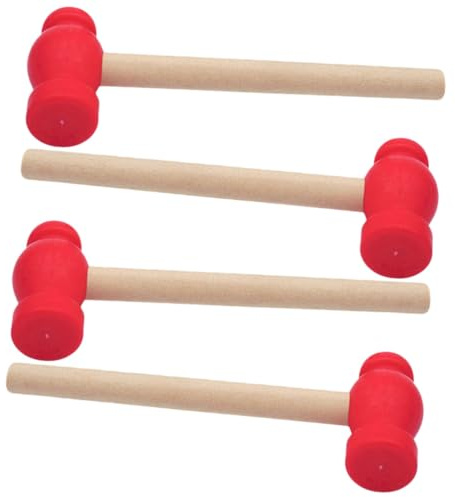 WEKADRIN 4pcs Wooden Mallet for Smooth Surface Pretend Play Hammers Educational Interactive Hammer for Boys Grip and Flexibility