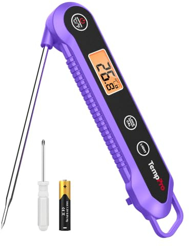 TempPro Digital Food Thermometer, +/-0.5℃ High Accurate Meat Thermometer | Foldable Temperature Probe with Calibration/Lock Fuction, Use for Chicken, Beef, Fish, Pork, Ham (Previously ThermoPro)