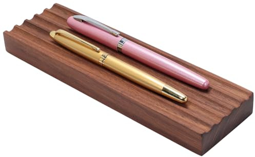 PH PandaHall Wooden Pen Tray 5 Groove Pens Holder 20x6x1.95cm Wave Pen Display Stand Rectangle Brown Desk Organizer Fountain Pens Holder for Home Office School Stationary Storage Supplies