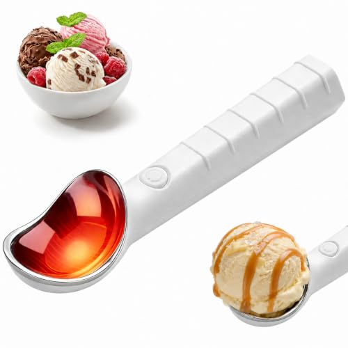 Heated Ice Cream Scoop, Electric Ice Cream Scoop Rechargeable, Press to Heat up to 70°C/158°F, IP67 Waterproof, Electric Heated Icecream Scoop for Hard Ice Cream, Frozen Yogurt(White)