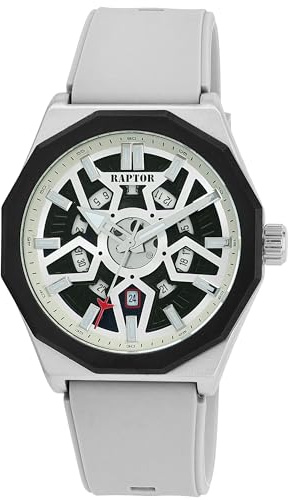 Raptor Damen Armbanduhr Analog in Grau, Gesamtlänge 23.5 cm, Silikonarmband – 3 ATM