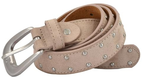 styleBREAKER Damen Nietengürtel Kugelnieten Velours | 3 cm Breite, Innenseite aus echtem Rindsleder. Nickelfreie Elemente, für Bundweiten 80-105 cm. Verschraubte Schließe.