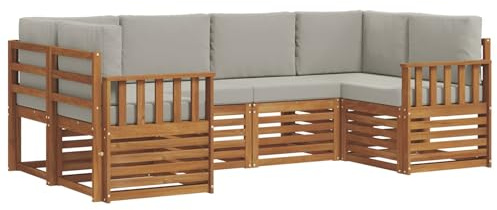 vidaXL Sofagarnituren 6 pcs Natürlich und Hellgrau Massivholz Akazie, Garten und Terrasse, modernes Outdoor-Sofa, gemütliche Lounge, langlebige Sitzgruppe