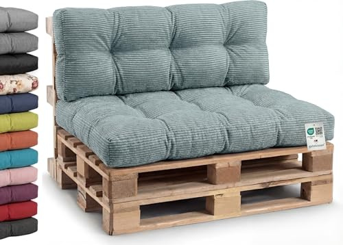 Gutekissen® Palettenkissen Cord, Gartensofakissen, Gesteppte Kissen gefüllt mit granuliertem Poulirette-Schaum PPI (Set (Sitzkissen 120x80 +Rückenlehne 120x40), Mintgrün-Cord)