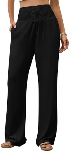 Homlan Pantalones de Mujer de Pierna Ancha, Elegantes Palazzo, Informales, Informales, de Cintura Alta, Pantalones de Tela Largos, Ligeros, Cintura Plisada, con Bolsillos, Negro, XL