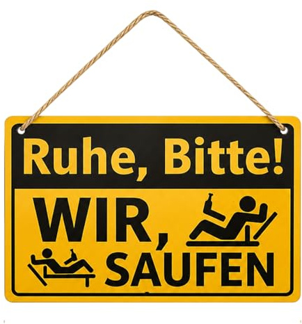 Goiern Holzschild Ruhe, Bitte! WIR, Saufen | 20x12,7cm Lustige Wanddekoration für Bar, Partyraum, Hausbar & Garten – Wetterfest, mit Aufhänge-Schnur