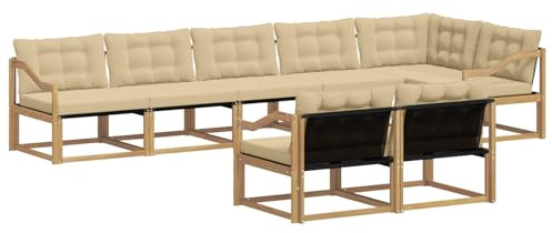 vidaXL Outdoor-Sofagarnitur mit Kissen 8 pcs Weiß und Beige, Gartenmöbel, modernes Outdoor-Sofa, Robustes Eckset für Terrasse, Lounge und Komfort