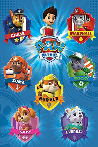 Paw Patrol - Crests - Tiere Hunde Kinder Fernseh TV Serie Poster Plakat Druck - Wohnzimmer- Grösse 61x91,5 cm, Bunt