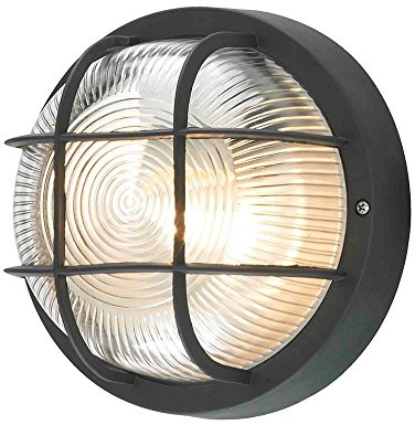 LITECRAFT Mole Outdoor Wall Light, Black | Grid Styled, Circular, Bulkhead