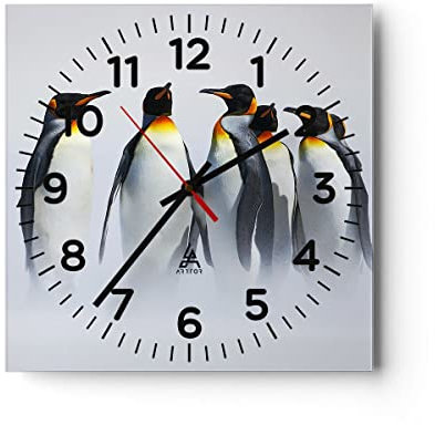 Modern Wanduhr Pinguine Winter Schnee Spaziergang 40x40cm Quadrat Groß Wand Uhr Glas Analog Zimmeruhren Küche Büro Wohnzimmer Glasuhr Wall Clock Dekoration Design Küchenuhr C4AC40x40-2893
