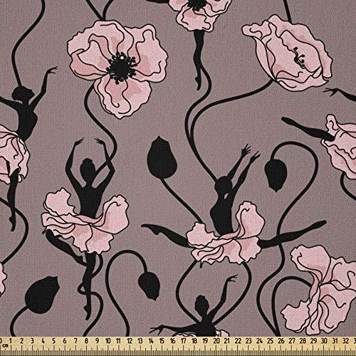 ABAKUHAUS Abstrakt Microfaser Stoff als Meterware, Tänzer und Blumen, Deko Basteln Polsterstoff Textilien, 2M (230x200cm), Getrocknete Rose Schwarz Puder Rosa