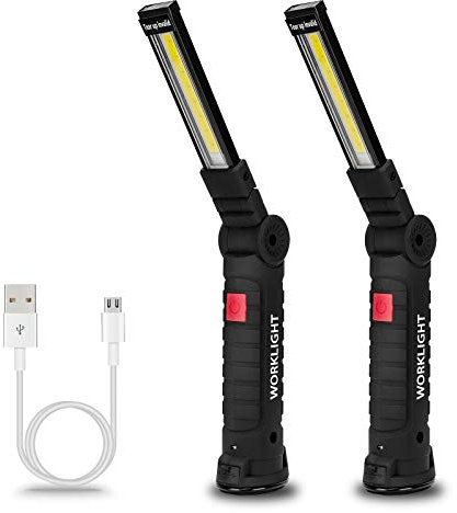 2Pack LED Work Light, J-Three COB Rechargeable Work Lights with Magnetic Base 360°Rotate and 5 Modes Bright LED Flashlight Inspection Light for Car Repair, Household and Emergency Use