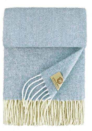 Linen & Cotton Hochwertiger Warmer Schal Wollschal Classico für Damen Herren - 100% Weicher Merino Wolle, Himmel Blau (68 x 200cm) Tuch, Halstuch, Winterschal, Übergangsschal, Stola Schal, Langschal
