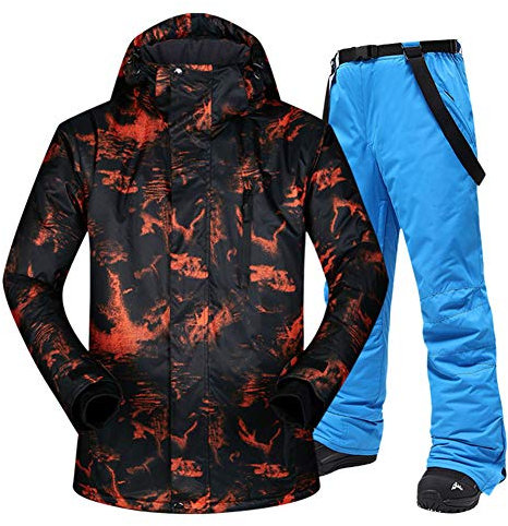 DYHQQ Giacche da Sci Impermeabili da Uomo Set di Pantaloni Giacche da Snowboard per Ragazzi Antivento Tuta da Sci con Stampa Colorata,D,L