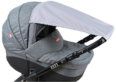 BABYLUX Sonnenschutz für Kinderwagen Buggy Babywanne UV Schutz Rollofunktion Universal SONNENSEGEL Sonnendach Verstellbar (Grau)