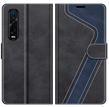 MOBESV Coque pour Oppo Find X2 Pro, Housse en Cuir Magnétique Fonction Stand Étui pour Oppo Find X2 Pro, Élégant Noir