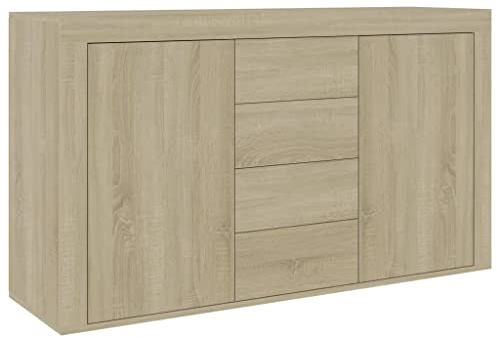 vidaXL Sideboard, Kommode mit viel Stauraum, Schrank mit 4 Schubladen 2 Türen, Mehrzweckschrank Anrichte für Wohnzimmer, Sonoma-Eiche 120×36×69cm Holzwerkstoff