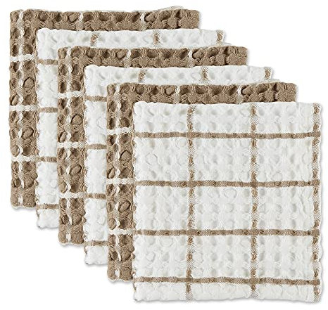 DII Oversized Preshrunk Ultra Absorbant, Cotton, Stone, Dishcloth Set, 12x12