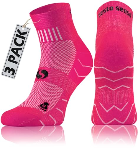 sesto senso Chaussettes Sport Colorées en Coton Femme Homme Lot de 3 Paires 35-38 Rose