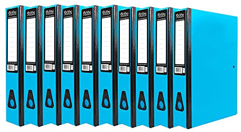 ED 10 x Pukka Foolscap A4 Glossy Box Files with Document Clip & Push Lock School Work Office 70mm Spine File Organiser (Blue)