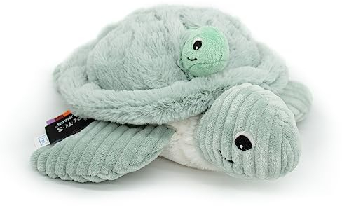 Les Déglingos PTIPOTOS by Savenou Schildkröte für Mama/Babys, Minze, Plüsch, sehr weich, Geschenkidee zur Geburt, 29 cm