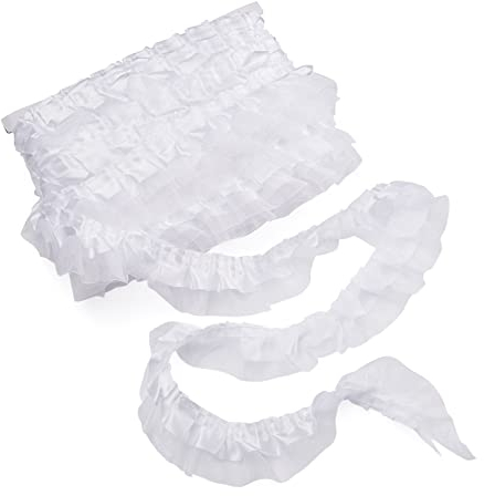 PandaHall Satin-Organza-Spitzenborte, 2-lagig, gerafft, Chiffonband, 4,8 cm, weiß, plissiert, Besatz, Stoff zum Nähen, bestickte Applikation, Hochzeit, Party, Dekoration, 21,8 m