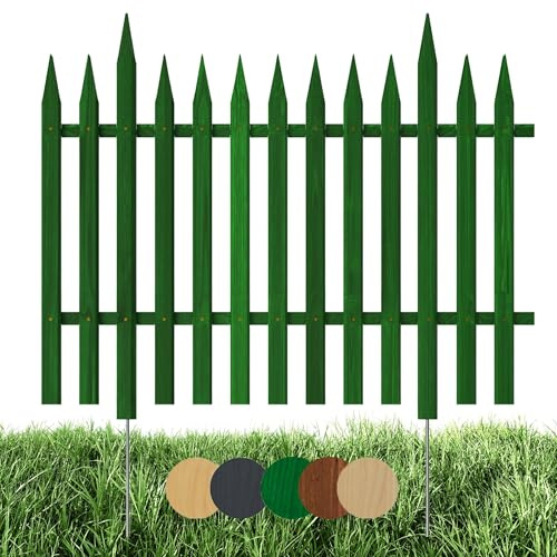 Floranica 1 STK Gartenzaun Vorgartenzaun Steckzaun Friesenzaun Zierzaun Lattenzaun 100 cm lang mit Metallpfosten Zaun für Vorgarten Gemüsebeete Höhe 40cm Grün
