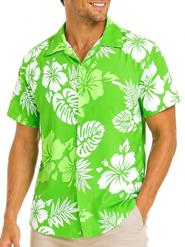 King Kameha Hawaii Hemd Männer - Tropisches Hawaiihemd Herren Kurzarm mit Hibiskus-Print & Aloha-Muster