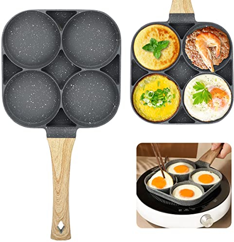 Yuragim Poêle à 4 Emplacements, Poêle à Crêpes, Petite Poele Pancakes Antiadhésive en Aluminium pour Petit-déjeuner Oeuf Au Plat Hamburger pour Cuisinière à Gaz et Induction