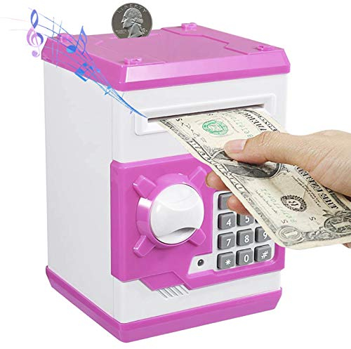 Pinkgarden Elektronische Spardose für Kinder, ATM Bank Sparschwein mit Passwort Ton Spielzeug Festival Geburtstag Geschenke für Kinder (Weiß Rosa)