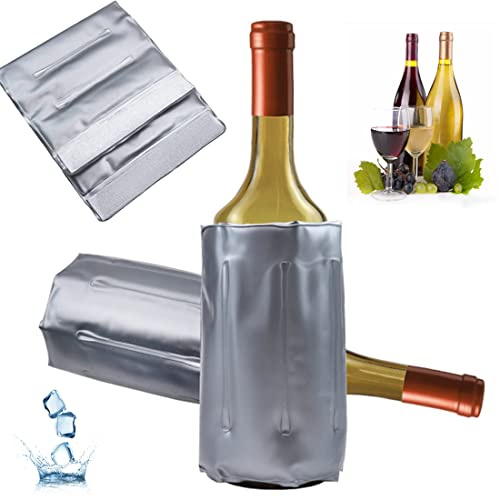 Ice Wine Sleeve, Ice Wine Chiller, Wine Cooler Refrigerator, Wine Bottle Chiller Cooler for Red White Champagne or Sparkling. Gel Cooling Holder Freestanding Carrier Chilling (Silver Wine Sleeve)