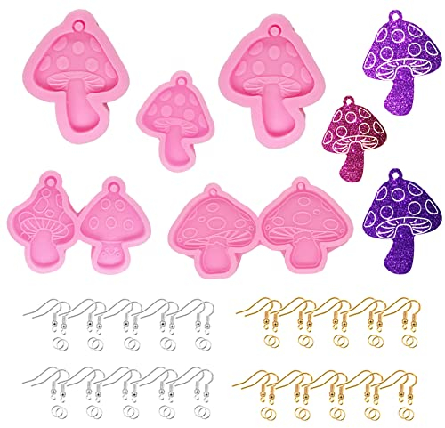 Yayatty 5 Stück Resin Silikonformen Epoxidharz, Pilz Schmuck Silikonform Gießform mit Ohrringhaken, Biegering für Schmuckherstellung Handwerk