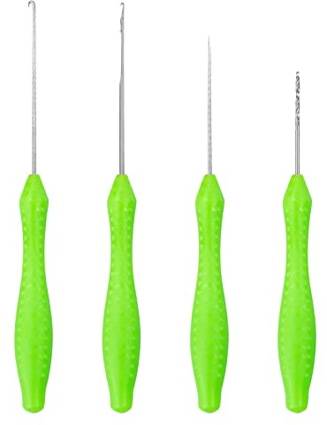 SZXMDKH Carp Fishing Baiting Rigs Tool Kit Set, 4 in 1 Carp Fishing Tackle Kit, Including Hook Needle, Driller, Knot Puller, and Fishing Braid Line Scissors for Lures Bait Driller