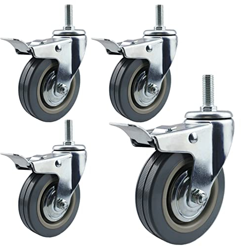 4pcs Hartbodenrollen 3 Zoll 4 Zoll PVC Ersatz Rollen Mit M10 M12 Vorbau Durchmesser Lenkrollen Für Möbel, Mit Bremse(Doppelsperre) Leicht Zu Installieren Für Tisch Schreibtisch Wagen Kinderbet