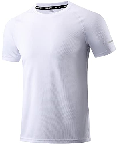 1er Pack T-Shirts für Herren Sport Tshirts Mesh Funktionsshirt Laufshirt Herren Weiße Tshirts Kurzarm Männer Sport Shirt Sommer Outdoor Fitnessshirt Trainingsshirt wandershirt für Männer White-S