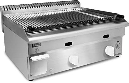Romux® Barbacoa Industrial a Gas con Piedra Volcánica 70 cm Sobremesa de Acero Inoxidable con Gran Potencia Calórica 23 Kw y Rejilla Elevable en 3 Alturas | Butano | Bares y Restaurantes