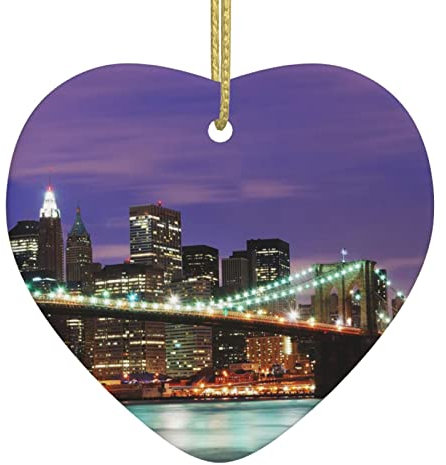 New York Night Christmas Tree Ceramic Hanging,Christmas Ornament 2022,Double-Sided Printed Ceramic Hanging Decorations