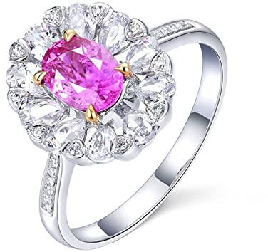 Ringe für Frauen Modeschmuck, Verlobungsring Vintage Damen 18 Karat (750) Weißgold mit 1,06ct Rosa Ovalschliff Saphir Größe 57 (18,1)