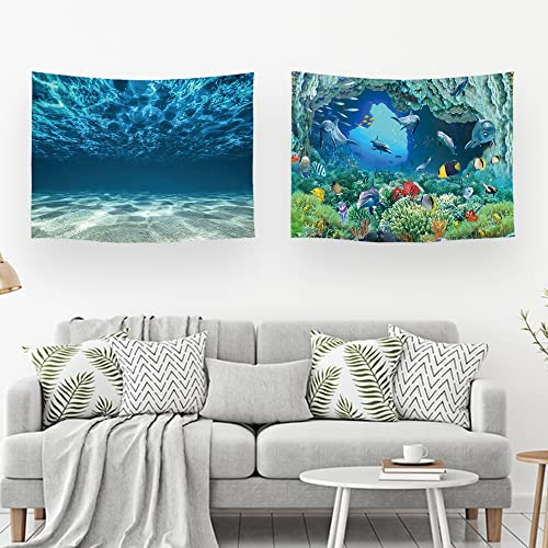 Ulticool – Wandteppich Dekoration Wohnung - Ozean ruhig Aquarium Strand Blau - Set von 2 Motiven – 73 cm x 95 cm - Wandtuch - Accessoires für Schlafzimmer Wohnzimmer Kinderzimmer