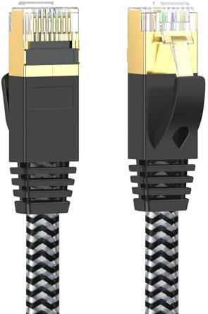 GLCON 10m Ethernet Cable, Cat7 High Speed Gigabit Lan Cable, 10Gbps 600Mhz Flat RJ45 Network Cable for PS4 PS5 PC Switch Modem Smart TV (10 Clips)