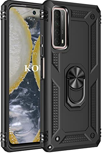 KOUYI Cover per Huawei P Smart 2021, Custodia Antiurto Grado Militare 360° Girevole Regolabile Ring Armor Bumper TPU Case Magnetica Supporto Silicone Custodie per Huawei P Smart 2021 (Nero)