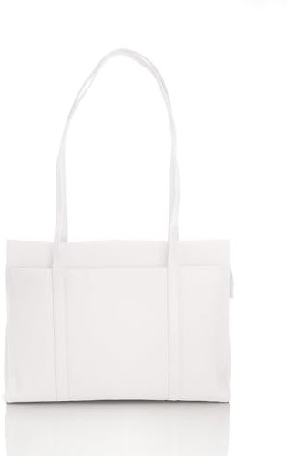 Josephine Osthoff Damen Handtasche Legat, Shopper aus 100% Echleder, handgemacht mit Laptopfach bis 13 Zoll, Henkeltasche mit Schultergurt, für Arbeit, Uni, Einkauf, mit Reißverschluss, Farbe:Weiß