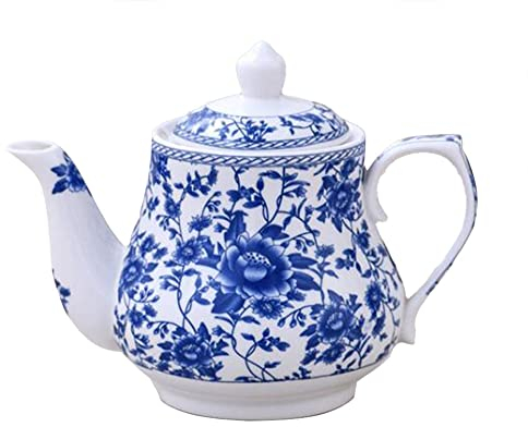 123Arts Théière en céramique, théière bleue et blanche, théière pour bureau à domicile, 708,7 g
