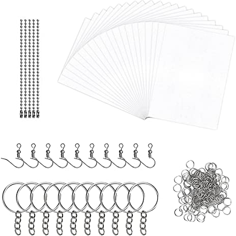 Jinsion 145 Pièces Feuille Plastique Fou Set, 20 Feuilles Blanc Plastique Dingue, avec Boucle Ouverte, Anneau de Clé, Chaîne De Perles Et Crochet D'Oreille Papier pour Les Bricolages