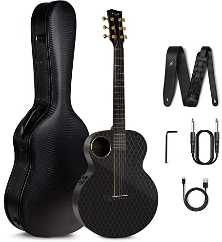 Enya Elektro-Akustische Gitarren 36 Set - X4 Pro Mini Gitarren Kohlefaser Cutaway 3/4 Guitar für Kinder Erwachsene Anfänger Starter Kit mit Smart AcousticPlus Tonabnehmer Bass Westerngitarre Reise