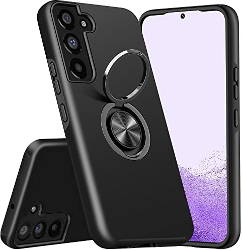 KRAFTCARE Hülle für Samsung Galaxy S22, Handyhülle mit Eingebetteter 360° Grad Ring, Magnetische Schutzhülle TPU Stoßfest Cover Case für Samsung S22 5G,Schwarz