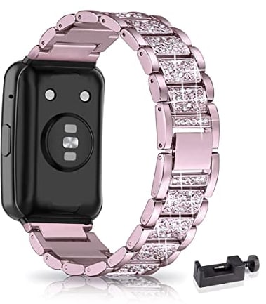Metall Armband für Huawei Watch Fit/Elegant/New Armband, Frauen Strass Glitzer Verstellbare Edelstahl Ersatzbänder Armband Kompatibel mit Huawei Watch Fit (B)