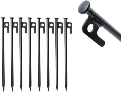 JIMCOM 10 Pack Heavy Duty Tent Pegs, 20cm High Strength Forged Steel Camping Tent Stakes with Hook and Hole for Outdoor Trip Hiking Gardening Large Hard Ground Rocky